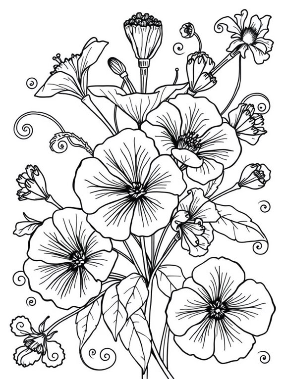 stylized geraniums coloring page