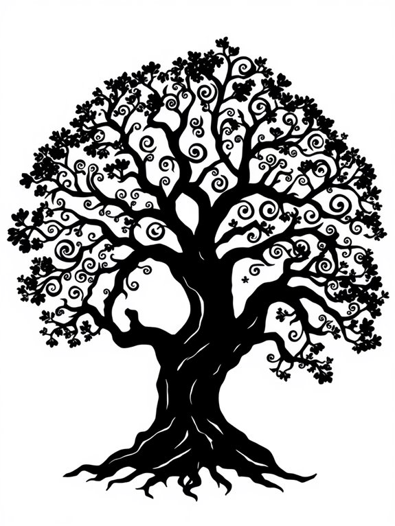 stylized oak tree silhouette