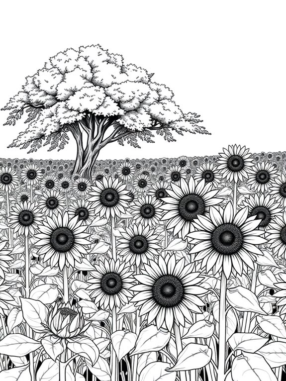 sunflower field with tree