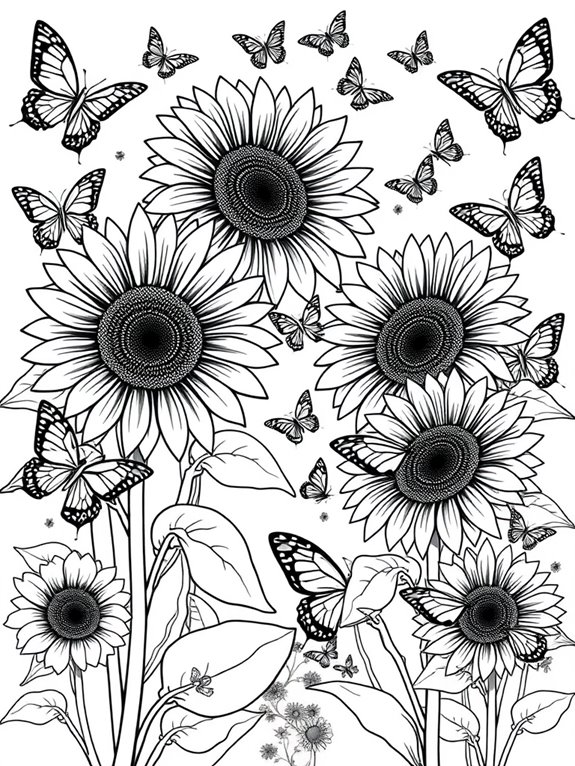 sunflowers and butterflies illustration