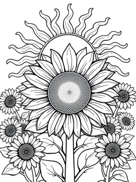 sunflowers and sun illustration