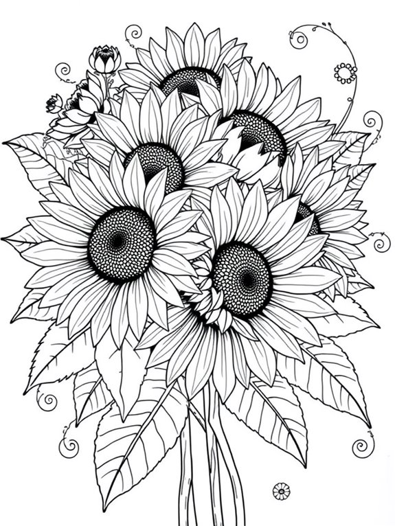 sunflowers bouquet coloring page