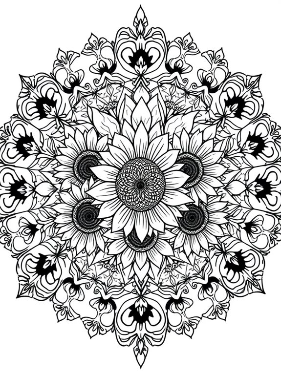 sunflowers mandala coloring page