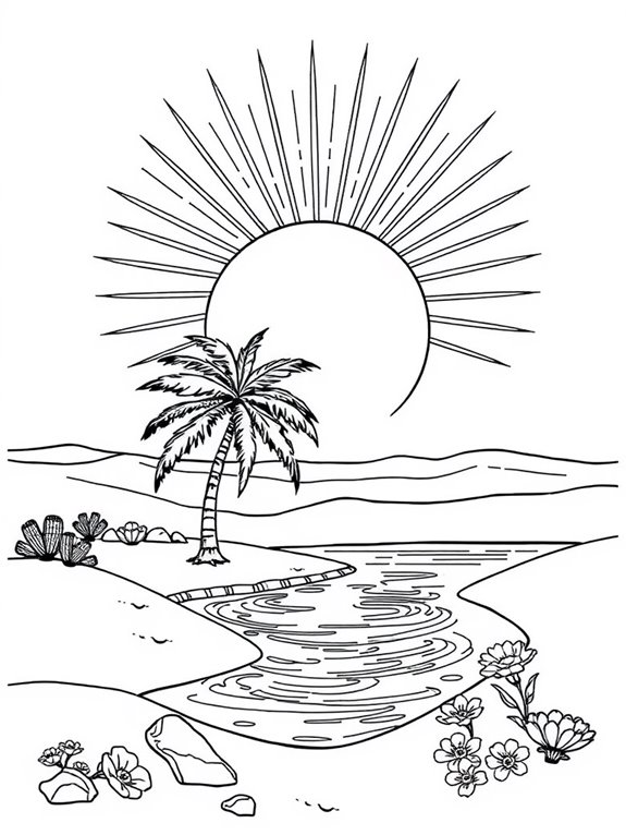 sunset oasis coloring page