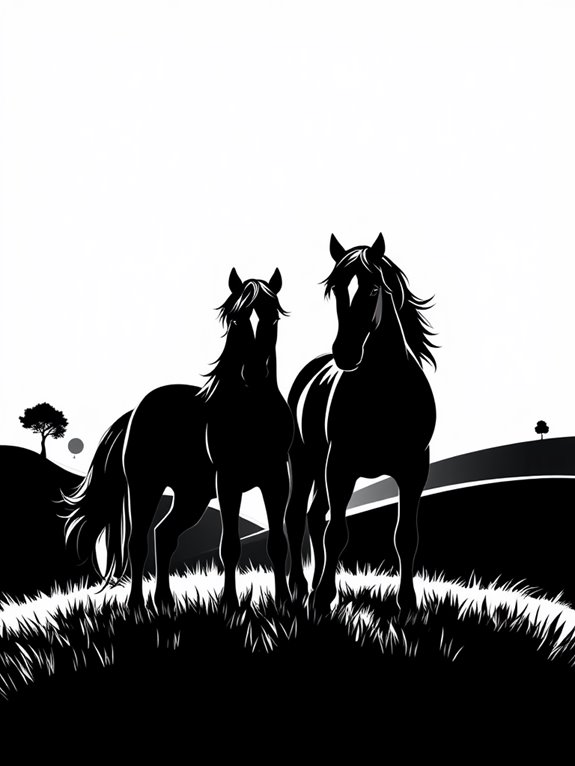 sunset silhouette horse coloring