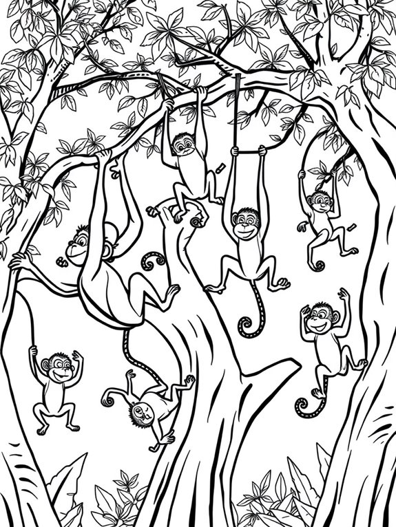 swinging monkeys coloring page