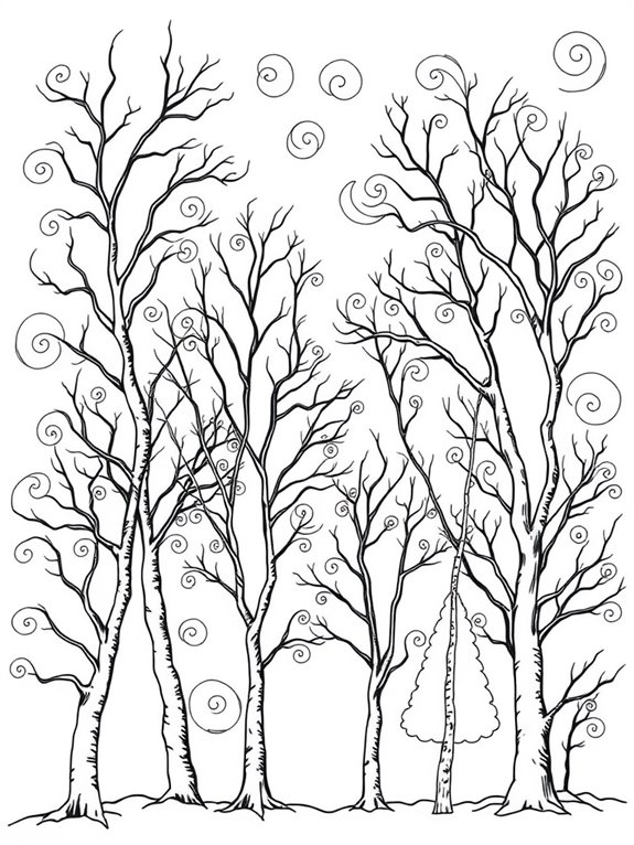 swirly wind winter trees