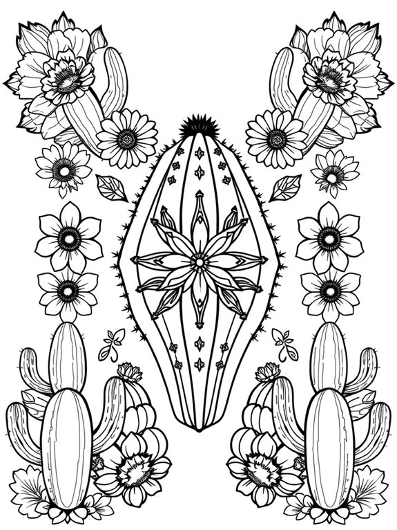 symmetrical cacti coloring page