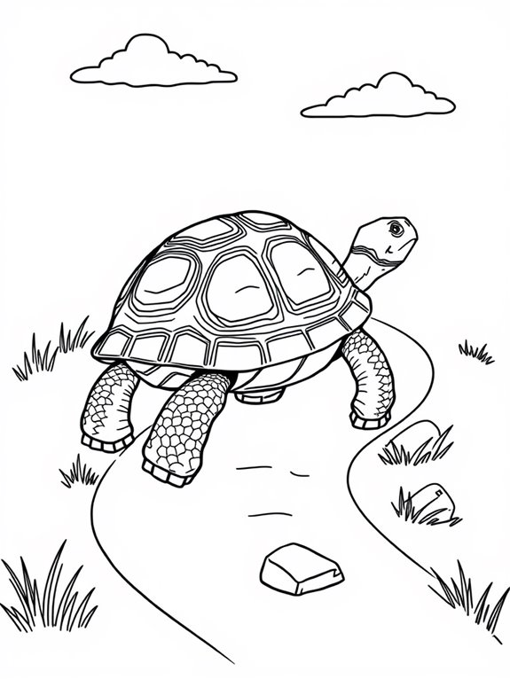 tortoise strolls on path