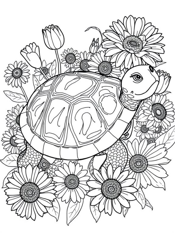 tortoise surrounded by flowers