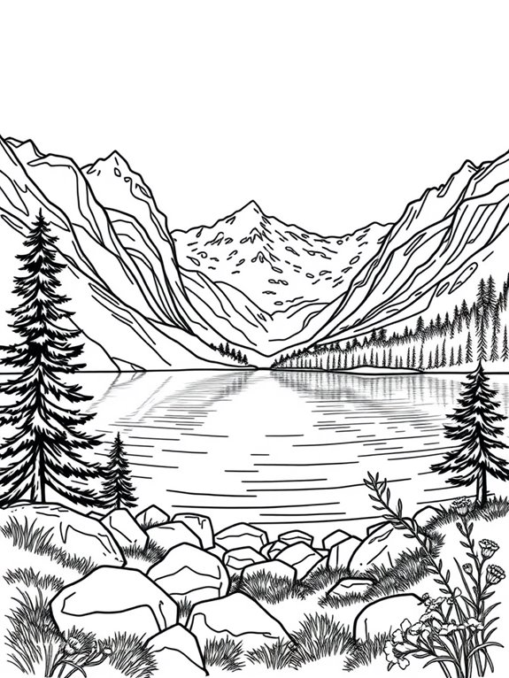 tranquil mountain lake coloring