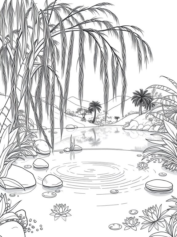 tranquil pond oasis scene