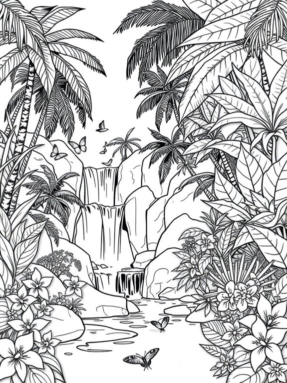 tranquil tropical waterfall scene