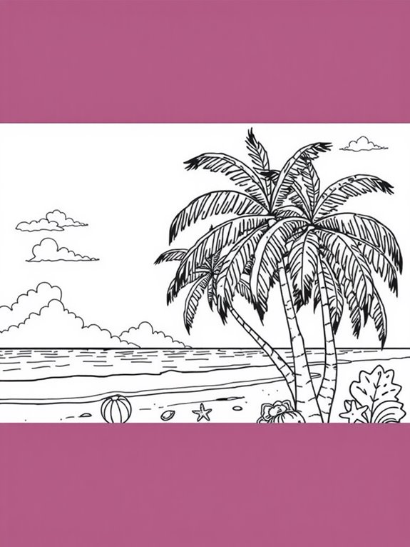 tropical beach coloring page