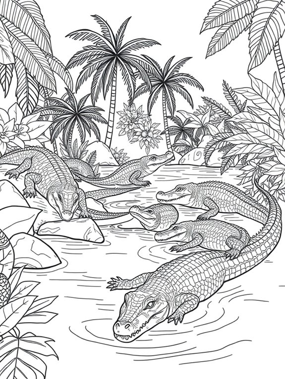 tropical crocodiles coloring page