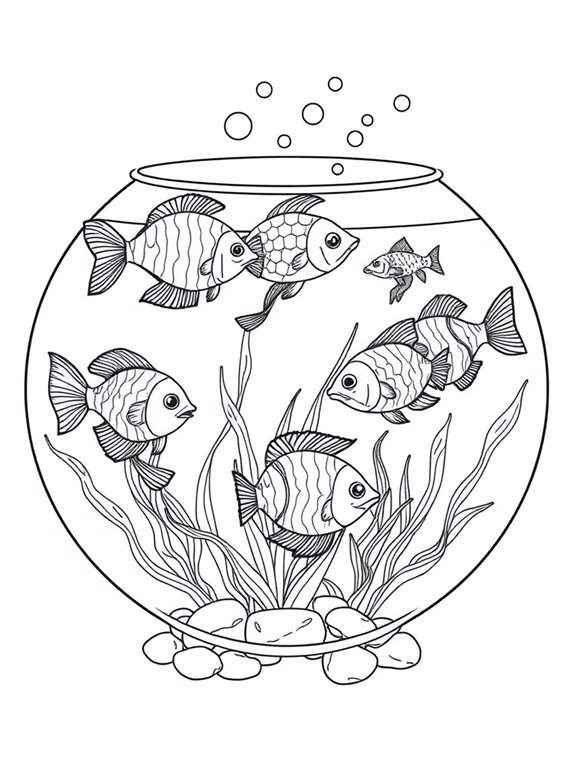 tropical fishbowl coloring page