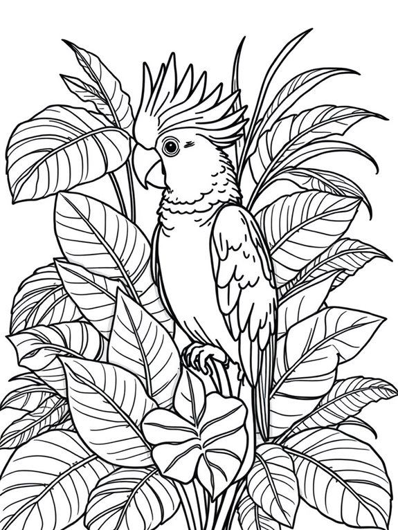 tropical leaves cockatoo illustration