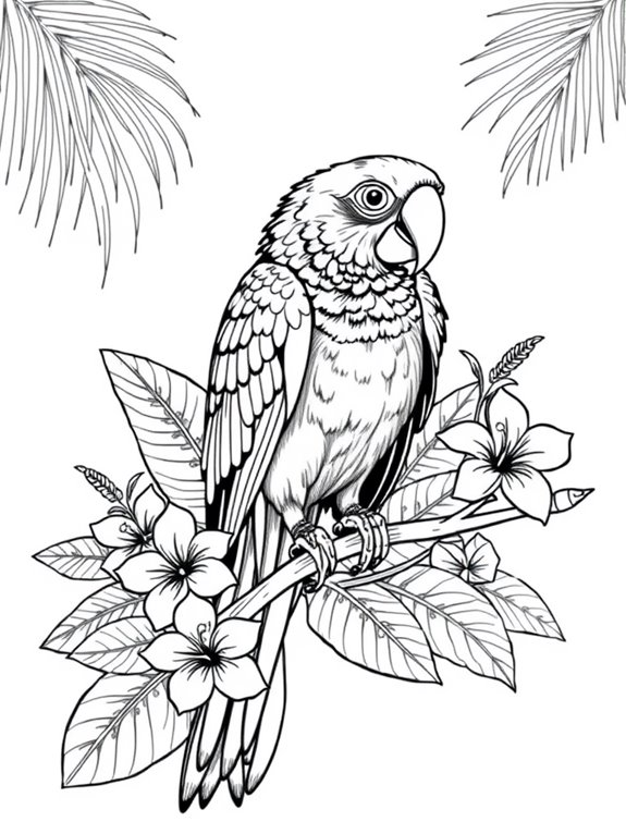 tropical parrot coloring page