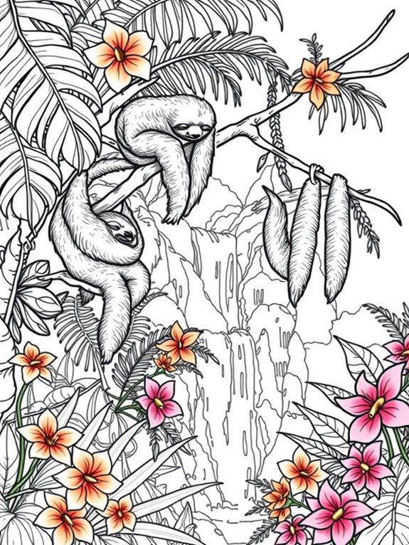 tropical sloths coloring page