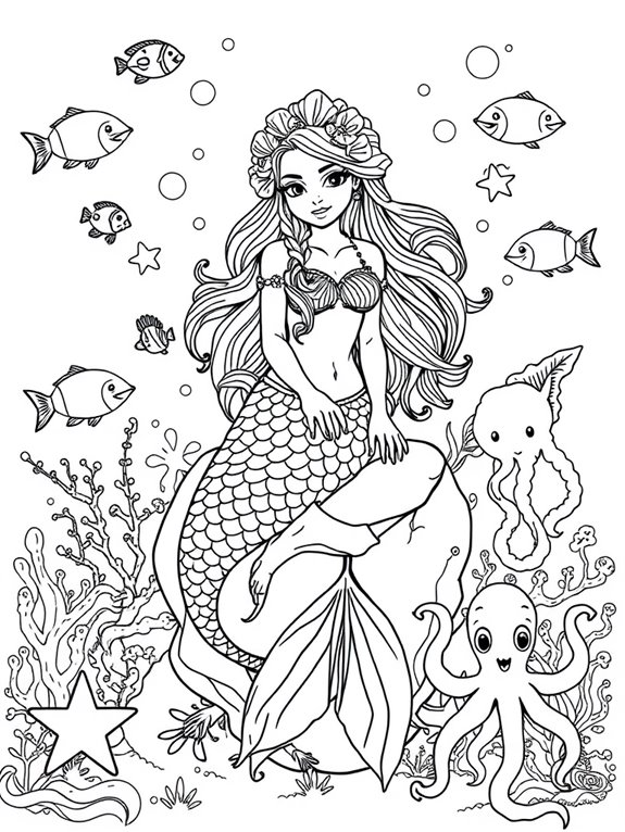 underwater mermaid coloring page