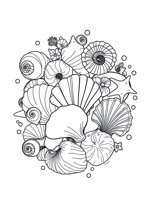 underwater seashell coloring page