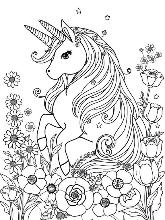 unicorn surrounded by flowers