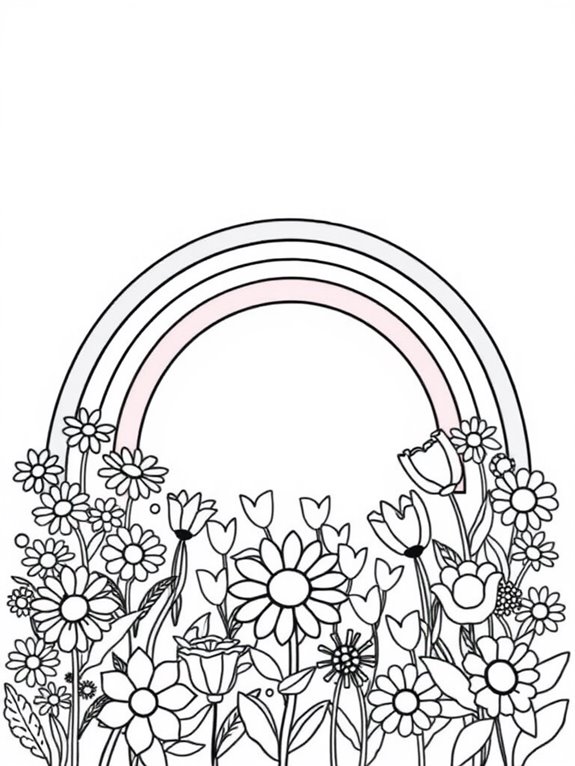 vibrant floral rainbow scene