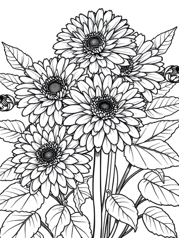 vibrant zinnias coloring page