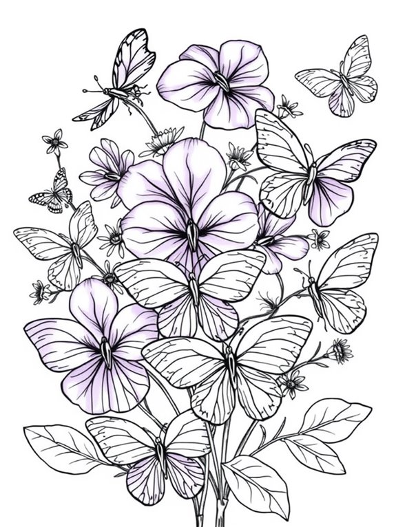 violet flowers with butterflies