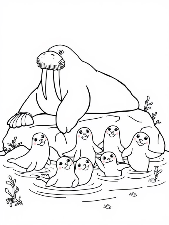 walrus and playful seals