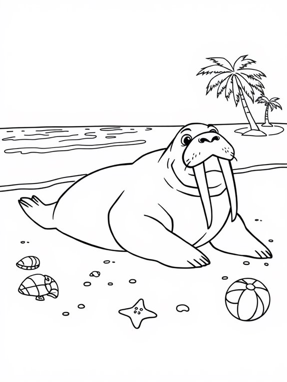 walrus beach coloring page