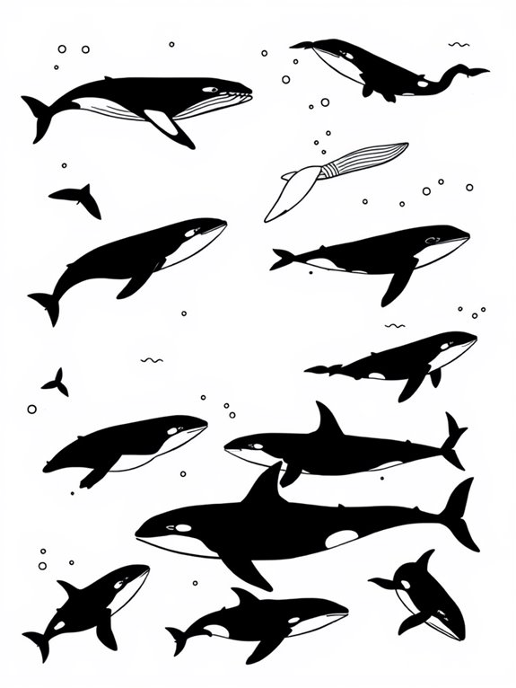 whales silhouette coloring activity