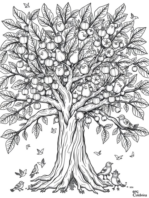 whimsical birds in fig tree