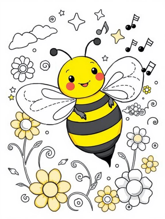 whimsical bumblebee coloring page