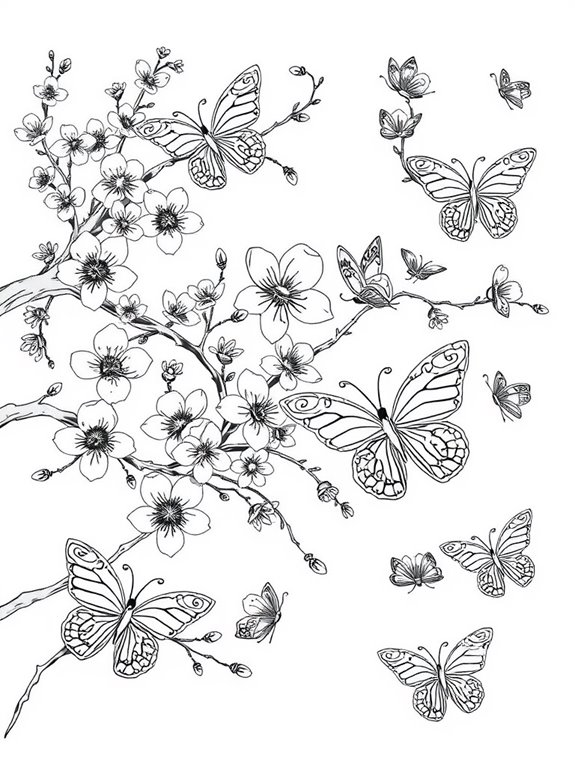 whimsical butterflies on blossoms