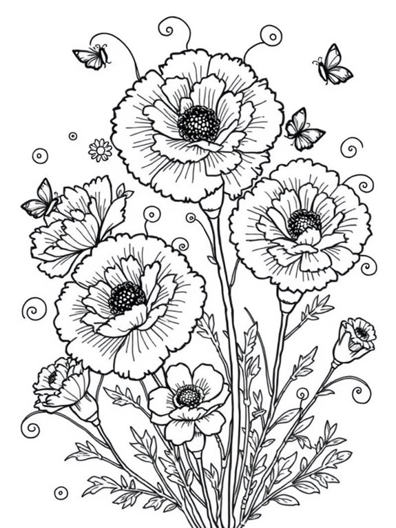 whimsical carnations coloring page