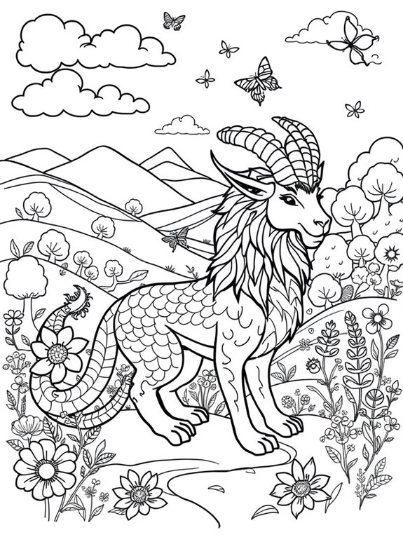 whimsical chimera landscape coloring page