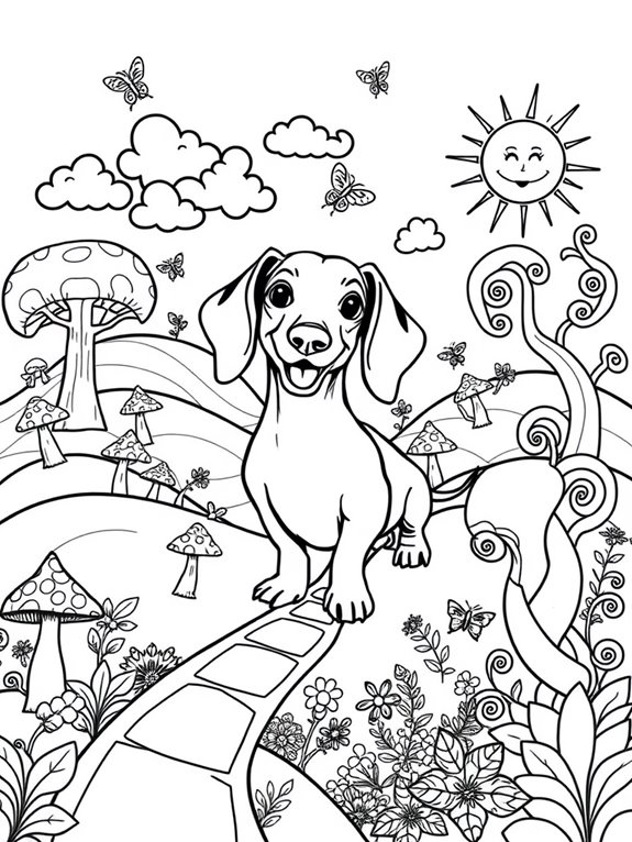 whimsical dachshund landscape illustration