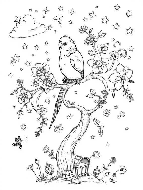 whimsical fantasy budgerigar design