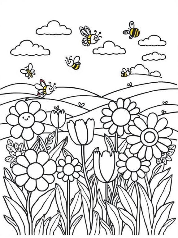 whimsical flower field scene