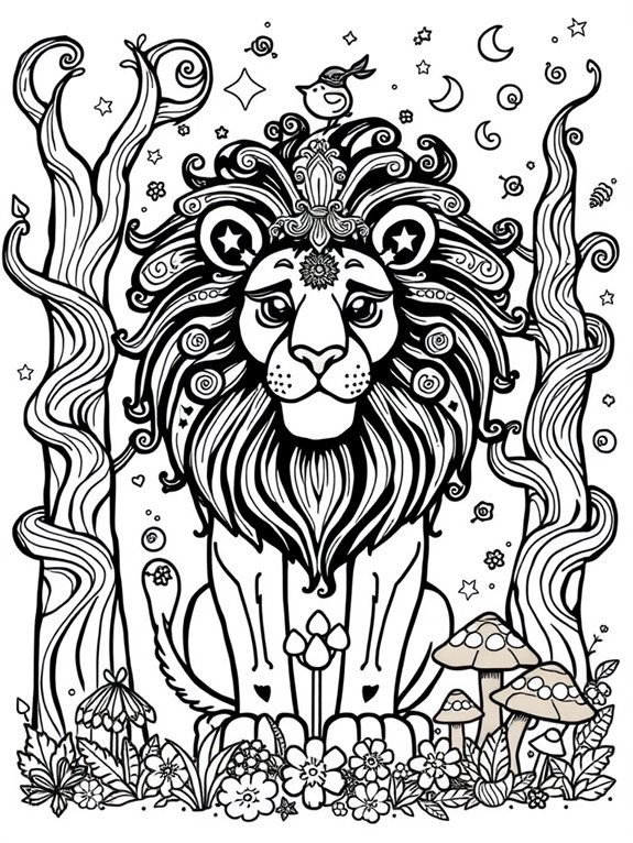 whimsical forest lion coloring