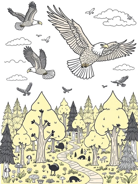 whimsical forest with eagles