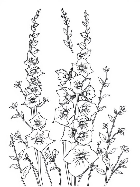 whimsical foxglove coloring page