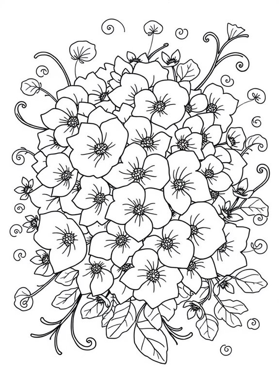 whimsical hydrangeas coloring page