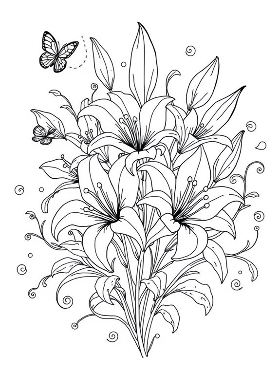 whimsical lilies coloring page