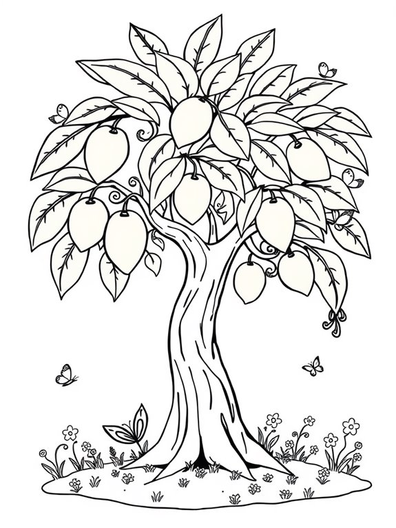 whimsical mango tree illustration