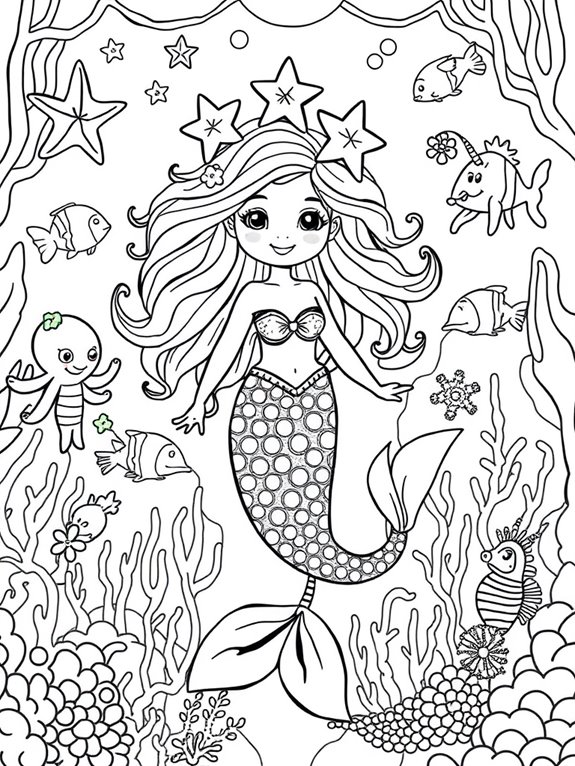 whimsical mermaid underwater scene