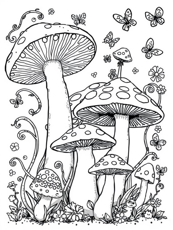 whimsical mushroom garden scene