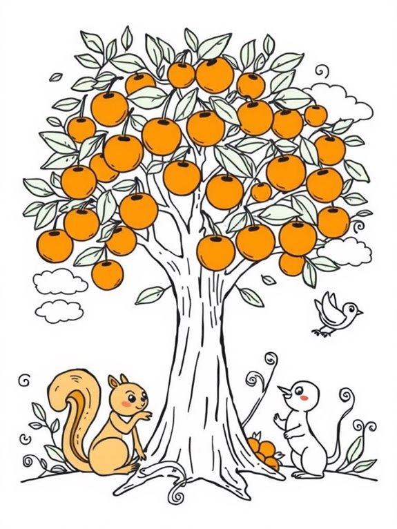 whimsical orange tree animals