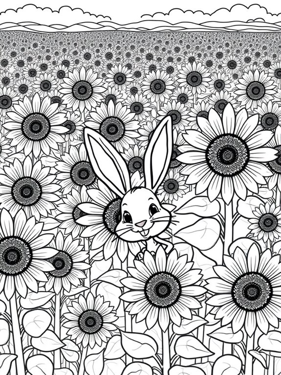 whimsical rabbit in sunflowers